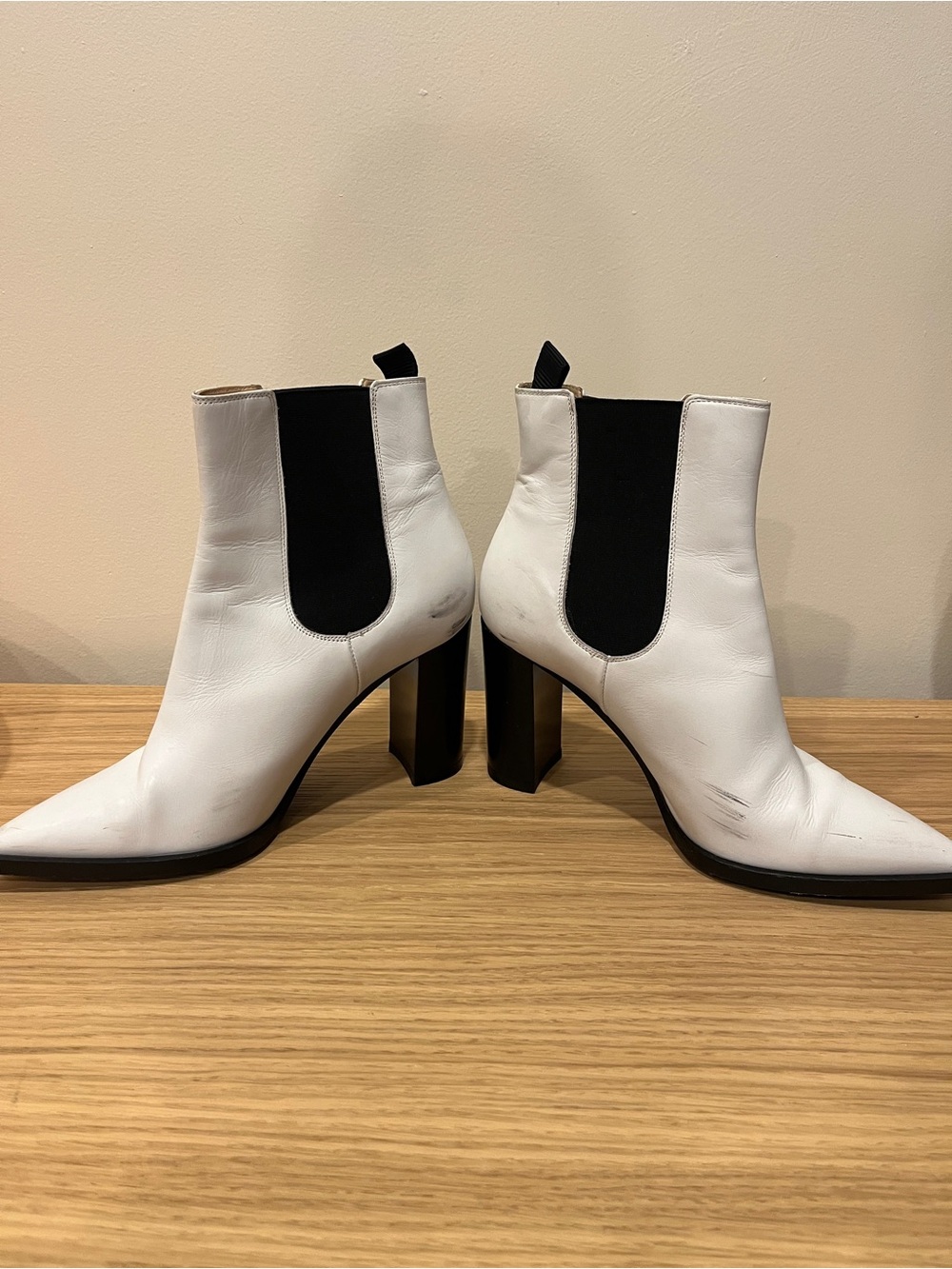 White Leather Pointed-Toe Chelsea Block Heel Boots - Picture 4 of 8